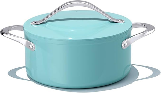 CookinCraze Stock Pot 4.5qt Dutch Oven with Lid (9.5"x 4") Nonstick Ceramic Coated Non-Toxic PFAS-Free Even Heat Distribution for Braising, Baking Bread & Soups, Compatible for All Cooktops(Induction/Gas/Electric) Oven Safe to 500°F (Caribbean Blue)
