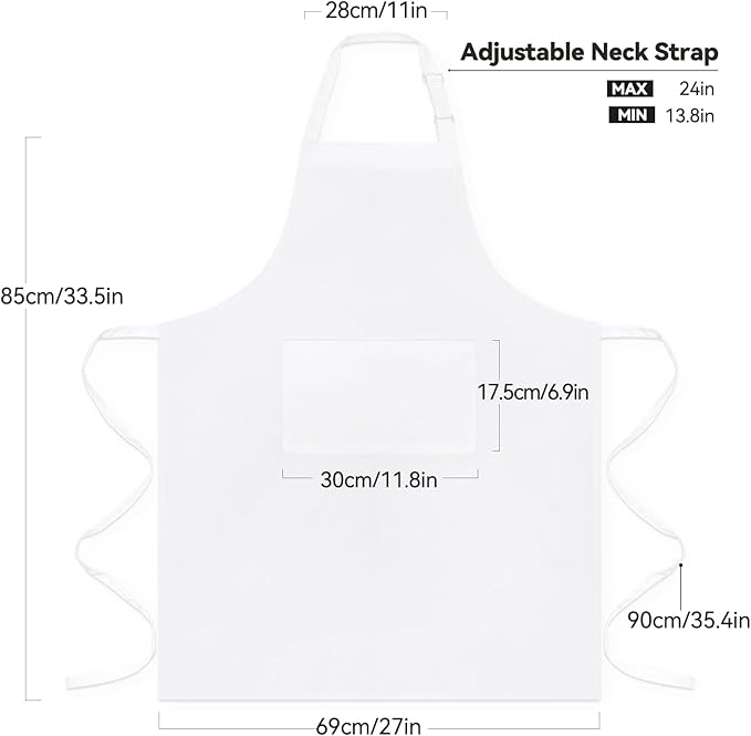 NLUS 2 Pack White Aprons with 2 Pockets for Women Men Kitchen Aprons with Pockets, Chef Aprons for Baking BBQ Cooking - Image 2
