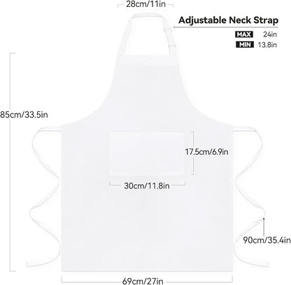 NLUS 2 Pack White Aprons with 2 Pockets for Women Men Kitchen Aprons with Pockets, Chef Aprons for Baking BBQ Cooking - Image 2