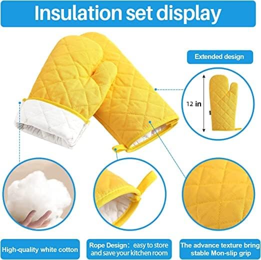 Oven Mitts and Pot Holders 4 pcs Set,High Heat Resistant 500 Degree Extra Thicken Long Kitchen Cotton Oven Glove for Cooking (12 Inch,Yellow) - Image 3