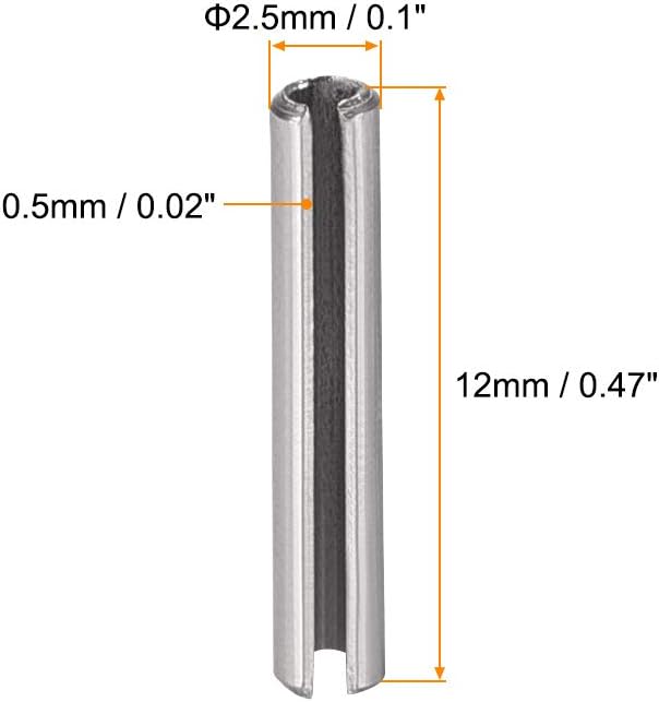 uxcell Slotted Spring Pin - M2.5 x 12mm 304 Stainless Steel Split Spring Roll Dowel Pins Plain Finish 20Pcs