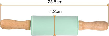 HARFINGTON Silicone Rolling Pins for Baking 9.25 Inch Non-Stick Silicone Surface Wooden Handle Rolling Pin Small Roller Playdough Rolling Pins for Fondant Kitchen Dough Pizza, Green