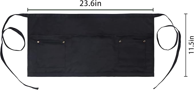 Server Apron with 5 Pockets - Rivet buckle Unisex Short/Half Waiter Waist Short Apron