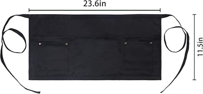 Server Apron with 5 Pockets - Rivet buckle Unisex Short/Half Waiter Waist Short Apron