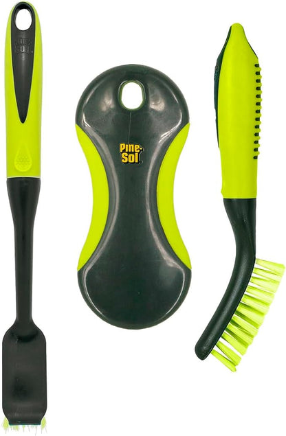 Pine-Sol Scrub Brush Set - Long Handle Cleaning Brushes with Heavy Duty Bristles and Comfort Grip - Scrubbers for Kitchen, Household, and Dishwashing, 3 Pieces by Pine-Sol