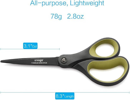 LIVINGO 2 Pack 8" Titanium Non-Stick Scissors, Professional Stainless Steel Comfort Grip, All-Purpose, Straight Office Craft Scissors for Tape, Paper, Cardboard(Green/Yellow) - Image 2