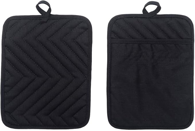 nyi Pot Holders for Kitchen Heat Resistant, Cotton Hot Pads for Kitchen Counter Table, Black Pot Holders with Pocket - Image 6