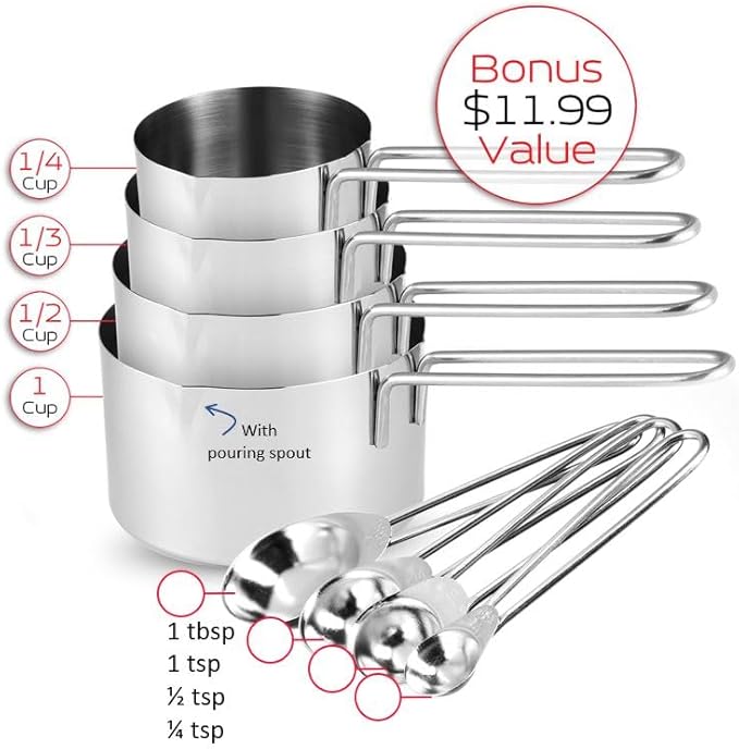EATEX Stainless Steel Mixing Bowls with Measuring Cups & Spoons Set of 14 - Dishwasher Safe Nesting Mixing Bowl Set for Cooking, Baking & Meal Prep Non-Slip Premium Bowls - Image 7
