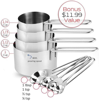 EATEX Stainless Steel Mixing Bowls with Measuring Cups & Spoons Set of 14 - Dishwasher Safe Nesting Mixing Bowl Set for Cooking, Baking & Meal Prep Non-Slip Premium Bowls - Image 7