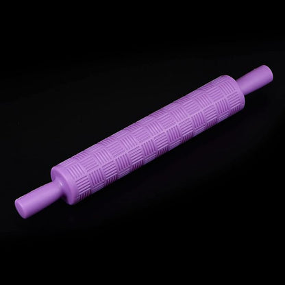 HARFINGTON Pattern Embossed Rolling Pin 14.57" x 1.97" Strip 3D Pattern PP Plastic Non-Stick Embossing Textured Rolling Pins for Baking Cookie Fondant Pastry Clay Dough, Purple