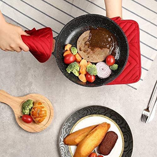 Oven Pot Holder with Pocket Cotton Heat Resistant Coaster Potholder Kitchen Hot Pad Oven Mitts for Cooking Square 7"x9"Set of 5 (Red) - Image 8