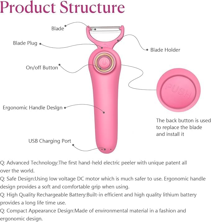 3-in-1 Electric Peeler | Auto Blade for Fruits/Vegetables | 3 Interchangeable Blades | Type-C Charging,Battery Capacity 1500 mAh | Kitchen, Travel, Camping - Image 3