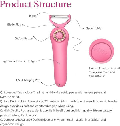 3-in-1 Electric Peeler | Auto Blade for Fruits/Vegetables | 3 Interchangeable Blades | Type-C Charging,Battery Capacity 1500 mAh | Kitchen, Travel, Camping - Image 3