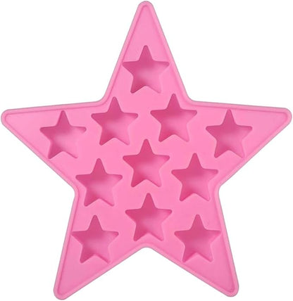 Five Star Shaped Cool Silicone Ice Cube Tray Freeze Mold Maker Tools Pentagram Ice Trays Club Bar Party for Cake, Candy, Chocolate, Gummy, Ice, Crayons, Jelly (Pink)