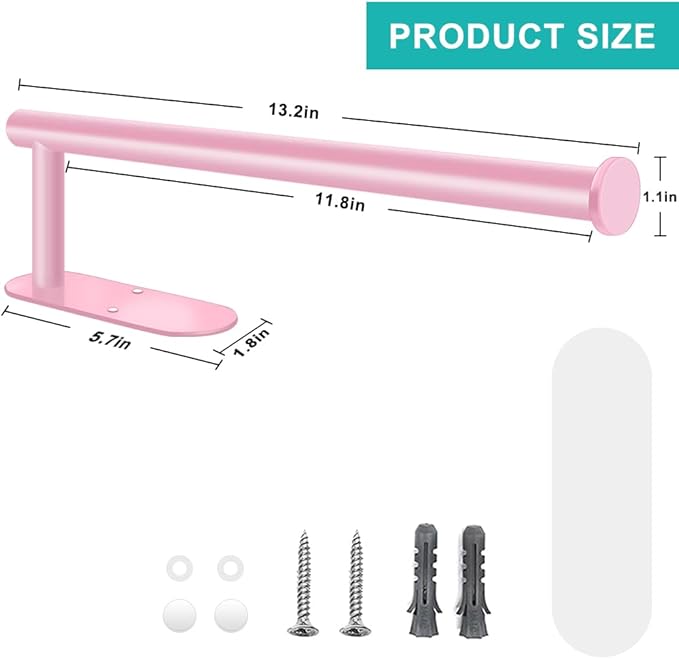 MGahyi Paper Towel Holder Wall Mount, Self Adhesive Or Drilling Paper Towel Holder Under Cabinet, 13.2 inch Stainless Steel Kitchen Paper Towel Roll Rack, Bathroom Towel Roll Hanger(Rectangle-Pink) - Image 2