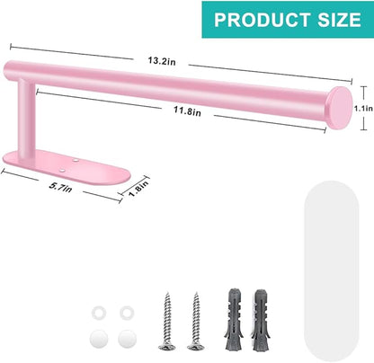 MGahyi Paper Towel Holder Wall Mount, Self Adhesive Or Drilling Paper Towel Holder Under Cabinet, 13.2 inch Stainless Steel Kitchen Paper Towel Roll Rack, Bathroom Towel Roll Hanger(Rectangle-Pink) - Image 2