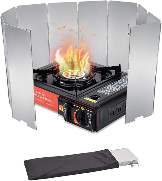 10 Plates Stove Windscreen, Aluminum Stove Windshield with Drawstring Bag, for Camping, Butane Stoves
