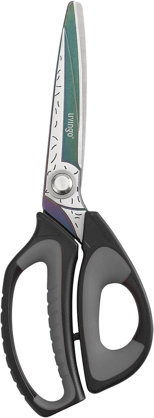 LIVINGO Heavy Duty Industrial Scissors: 10" Utility Stainless Steel Sharp Scissors all Purpose Premium Titanium Coating Forged Shop Shears for Household Pruning, Gardening, Construction, Black & Grey by LIVINGO