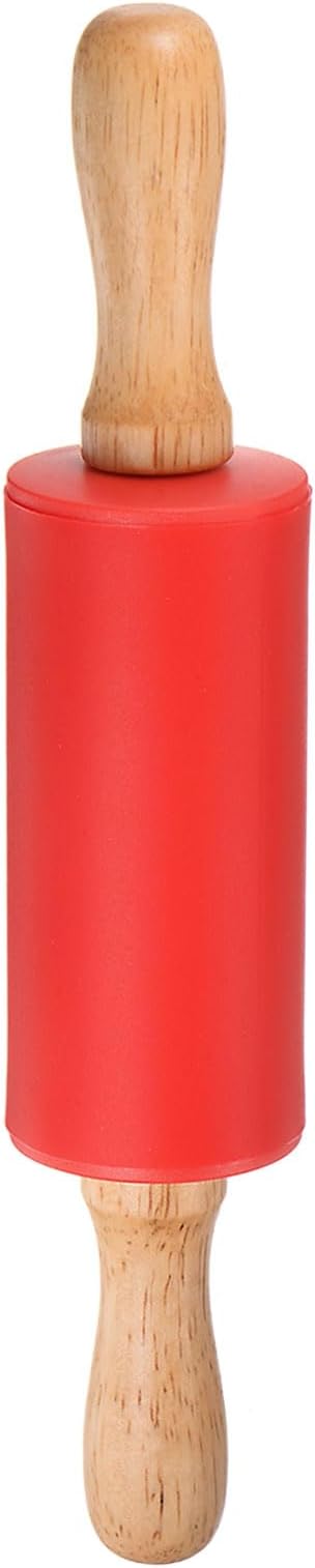 HARFINGTON Silicone Rolling Pins for Baking 9 Inch Wooden Handle Non Stick Rolling Pin Small Roller Playdough Rolling Pins for Dough Pizza Pastry Fondant Kitchen, Red