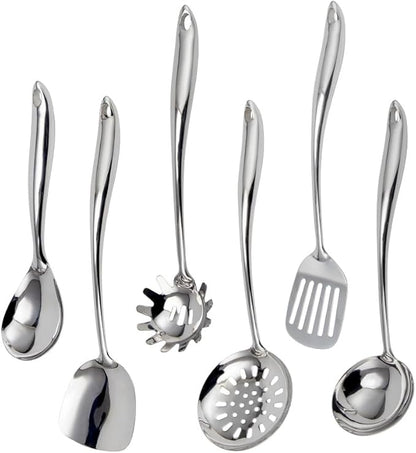 VALESKA 6PCS Stainless Steel Cooking Utensils Set,Metal Kitchen Utensils Set, Include Wok Spatula Stainless Steel,Metal Pasta Spoon and etc,Easy to Clean by VALESKA
