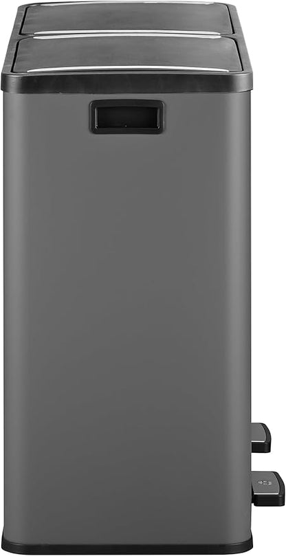 Step N' Sort The 18.5 Gallon Extra Large Capacity, Soft-Step, Dual Trash and Recycling Bin with Removable Inner Bins, Grey