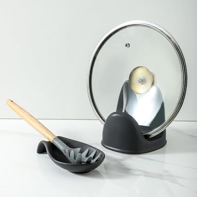 Nihow Pot Lid Holder and Spoon Rest for Kitchen Counter/Stove Top While Cooking - Heat Resistant & Dishwasher Safe - Elegant Matte Black Sets - Image 5