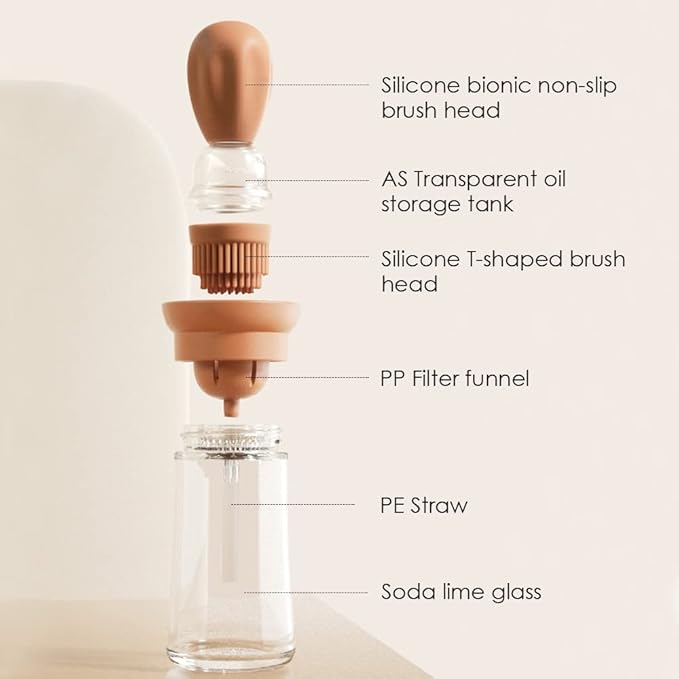 TINMIX Oil Dispenser with Brush - Glass Olive Oil Dispenser for Kitchen, 2 IN 1 Oil Dispenser Bottle with Silicone Basting Brush for Cooking Vinegar Sauce BBQ Grill Frying, T-OB21, Red - Image 3