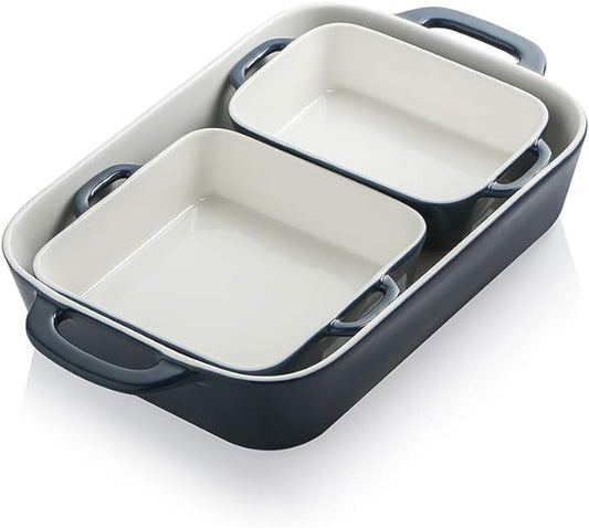 Sweejar Ceramic Bakeware Set, Rectangular Baking Dish for Cooking, Kitchen, Cake Dinner, Banquet and Daily Use, Casserole Dishes for Oven Porcelain Baking Pans (Navy) by Sweejarco1949