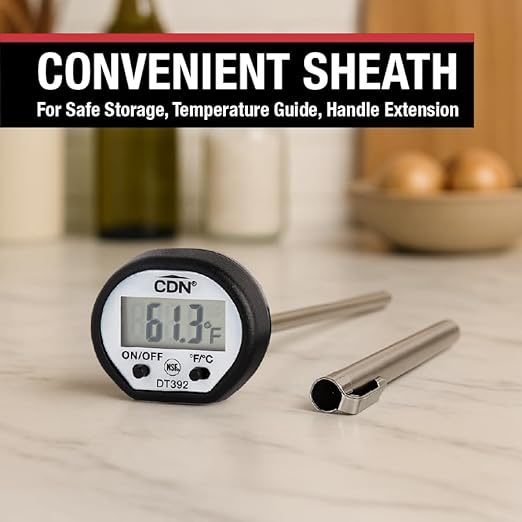 CDN Waterproof Instant Read Digital Thermometer | NSF Certified | ProAccurate® | 5" Stem with Protective Sheath | For Meat, Poultry, Candy | Easy One-Button Operation | DT392 - Image 5