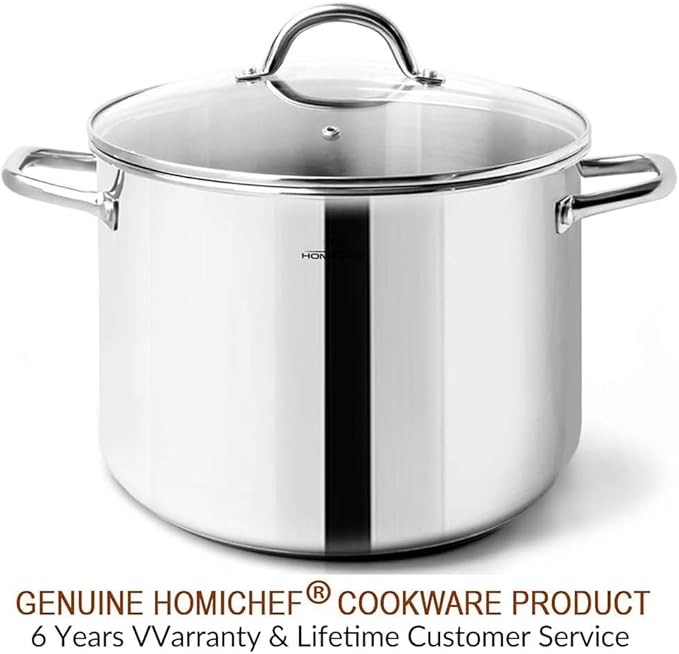 HOMICHEF Stock Pot 8 Quart with Lid Nickel Free Stainless Steel - Mirror Polished Stockpot 8 QT with Lid - HEALTHY COOKWARE Stockpots 8 Quart - Soup Pot for Induction Cooktop - Image 7