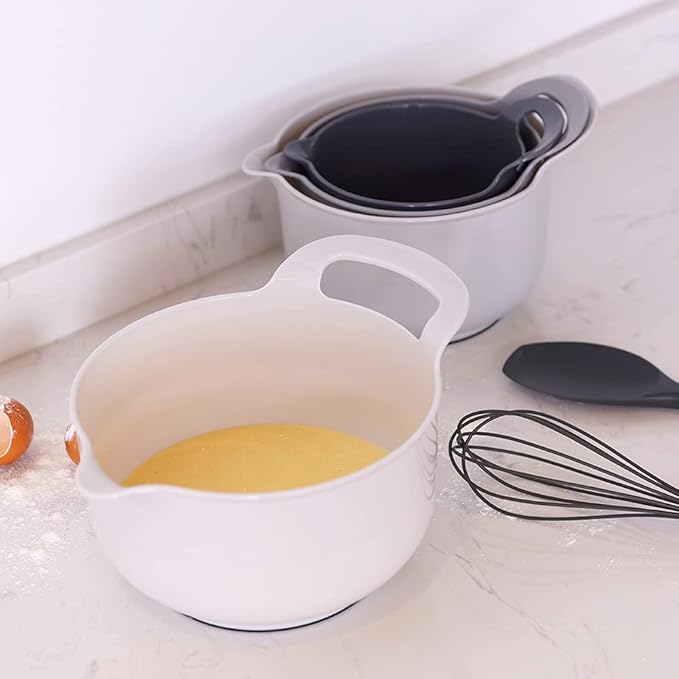 BoxedHome 4 Pack Nesting Mixing Bowl with Pour Spout and Handle, BPA free Microwave & Dishwasher Safe(Grey, 4 Pack with Handle) - Image 7