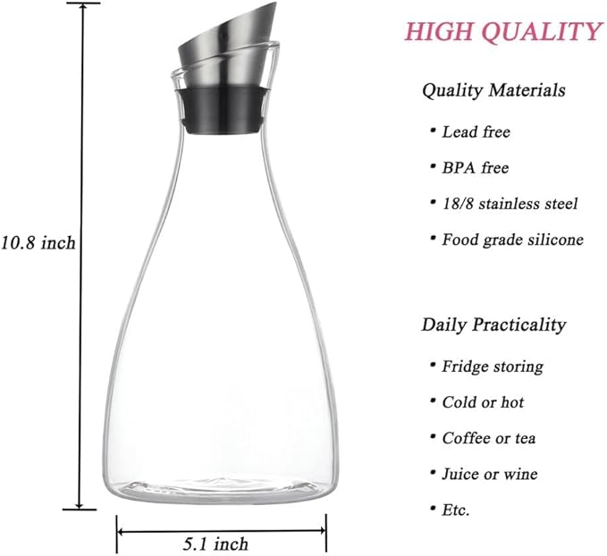 50 Ounces Borosilicate Glass Carafe with Lid, Glass Pitcher for Hot/Cold Water, Ice Tea and Lemonade Beverage - Image 3