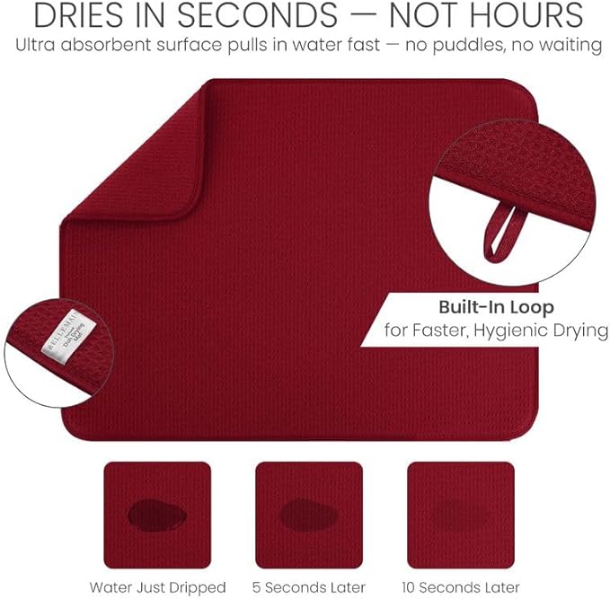 Bellemain XL Dish Mat 24" x 17" ( LARGEST MAT ) Microfiber Dish Drying Mat , Super absorbent ( Red ) - Image 3