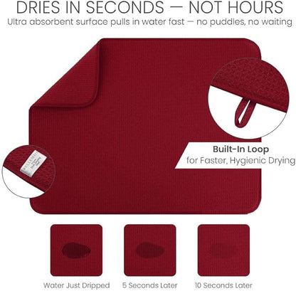 Bellemain XL Dish Mat 24" x 17" ( LARGEST MAT ) Microfiber Dish Drying Mat , Super absorbent ( Red ) - Image 3