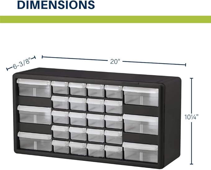 Akro-Mils 26-Drawer Plastic Drawer Storage Cabinet for Garage Organization, Bead Organizer, Building Bricks Storage, Teacher Toolbox, Makeup Organizer, 20-Inch W x 6-Inch D x 10-Inch H, 10126 Red - Image 3