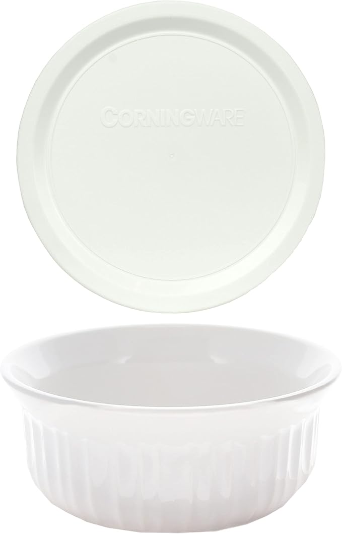 CorningWare FS16 16oz Round French White Casserole Dish w/F-16 French White Plastic Lid (2-Pack)