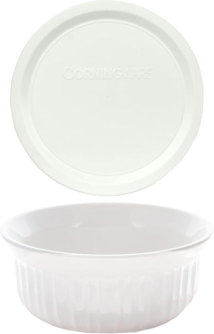 CorningWare FS16 16oz Round French White Casserole Dish w/F-16 French White Plastic Lid (2-Pack)