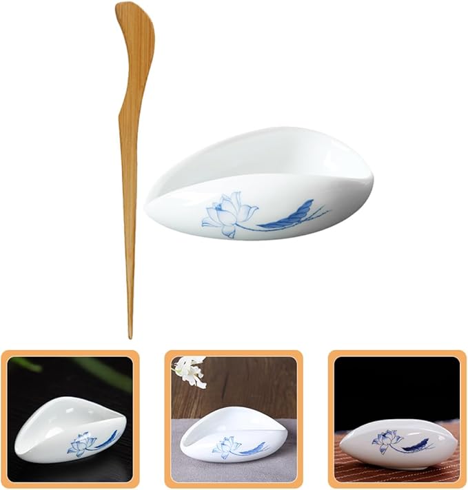 Ceramic Tea Leaf Holder Plate with Tea Spoon Scoop Coffee Bean Dosing Tray Vintage Style and Daily Use