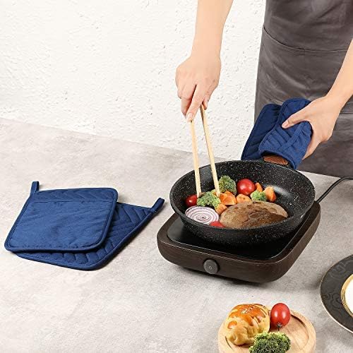 Oven Pot Holder with Pocket Cotton Heat Resistant Coaster Potholder Kitchen Hot Pad Oven Mitts for Cooking Square 7"x9"Set of 5 (Blue) - Image 6
