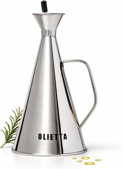 Olive Oil Dispenser Bottle Olietta Stainless Steel Non Drip Leak Proof No Mess Vinegar Pourer & Kitchen Drizzler 25 oz 750ML 0.75 Litre Great for Pouring & Drizzling Easy to Clean & Leakproof by Olietta