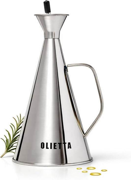 Olietta Olive Oil Dispenser Bottle Stainless Steel Non Drip Leak Proof No Mess Vinegar Pourer & Kitchen Drizzler 8.5 oz 250ML 0.25 Litre Great for Pouring & Drizzling Easy to Clean & Leakproof by Olietta