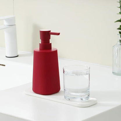 Small Soap Dispenser for Bathroom and Kitchen, Modern Farmhouse Striped Style Plastic Hand Soap Dish Soap Dispenser with Pump Matte Red - Image 2