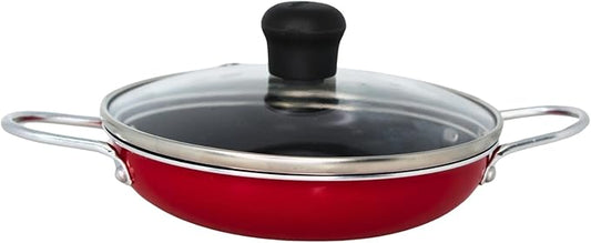 IMUSA Mini Fry Pan 5.8” Nonstick Skillet, Caribbean Red Ceramic Egg Pan with Glass Lid, Small Aluminum Cookware for Single Servings, PFAS Free