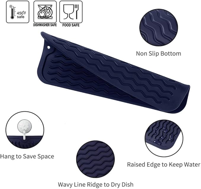 MicoYang Silicone Dish Drying Mat for Multiple Usage,Easy clean,Eco-friendly,Heat-resistant Silicone Mat for Kitchen Counter or Sink,Refrigerator or Drawer Liner Navy Blue S 12 inches x 6 inches - Image 3