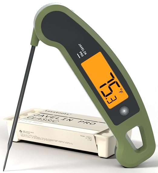 Lavatools Javelin® PRO Classic Ultra-Fast 2-Second Professional Digital Instant Read Meat Thermometer for Grill and Cooking, Auto-Rotating Backlit Display, IP65 Water Resistant – Olive by Lavatools
