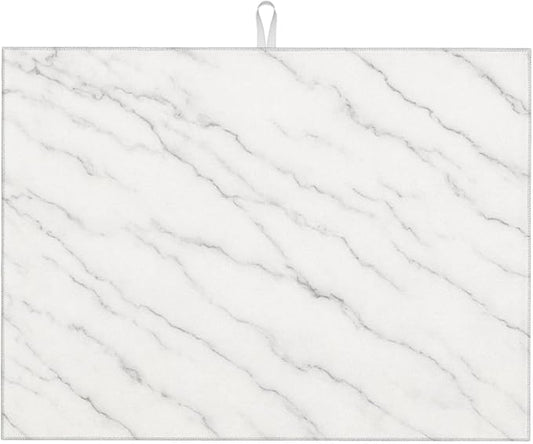 Marble White Dish Drying Mats for Kitchen Counter, Large 18"x24" Dish Mats for Drying Dishes, Microfiber Absorbent Dish Drying Pad Rack Mat Kitchen Decor Reusable Washable