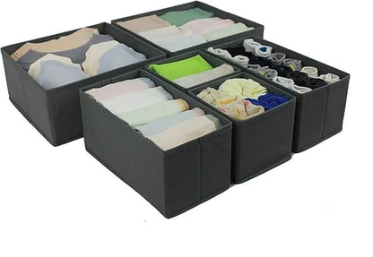 Amazon Basics Collapsible Cloth Drawer Organizer Boxes for Socks, Underwear and Baby Clothes, Storage Bins, Gray, Set of 6 - Image 3