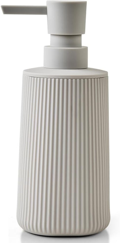 Small Soap Dispenser for Bathroom and Kitchen, Modern Farmhouse Striped Style Plastic Hand Soap Dish Soap Dispenser with Pump Matte Beige by KellyHome