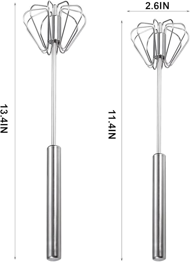 Semi-automatic Whisk, Stainless Steel Egg Beater, Versatile Milk Frother, Hand Push Rotary Whisks Mixer Stirrer for Blending, Whisking, Beating & Stirring (Silver 12+14in)