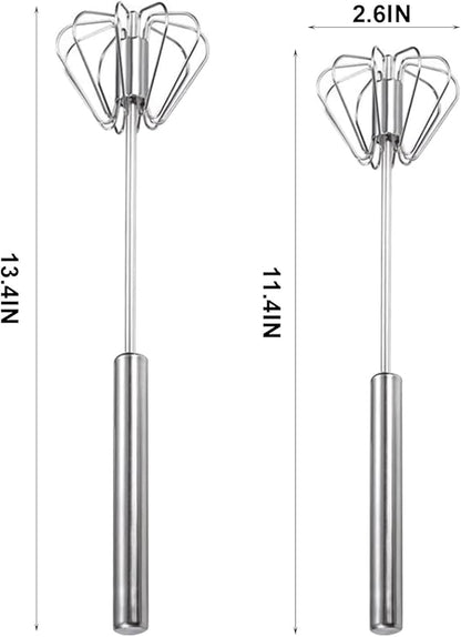 Semi-automatic Whisk, Stainless Steel Egg Beater, Versatile Milk Frother, Hand Push Rotary Whisks Mixer Stirrer for Blending, Whisking, Beating & Stirring (Silver 12+14in)
